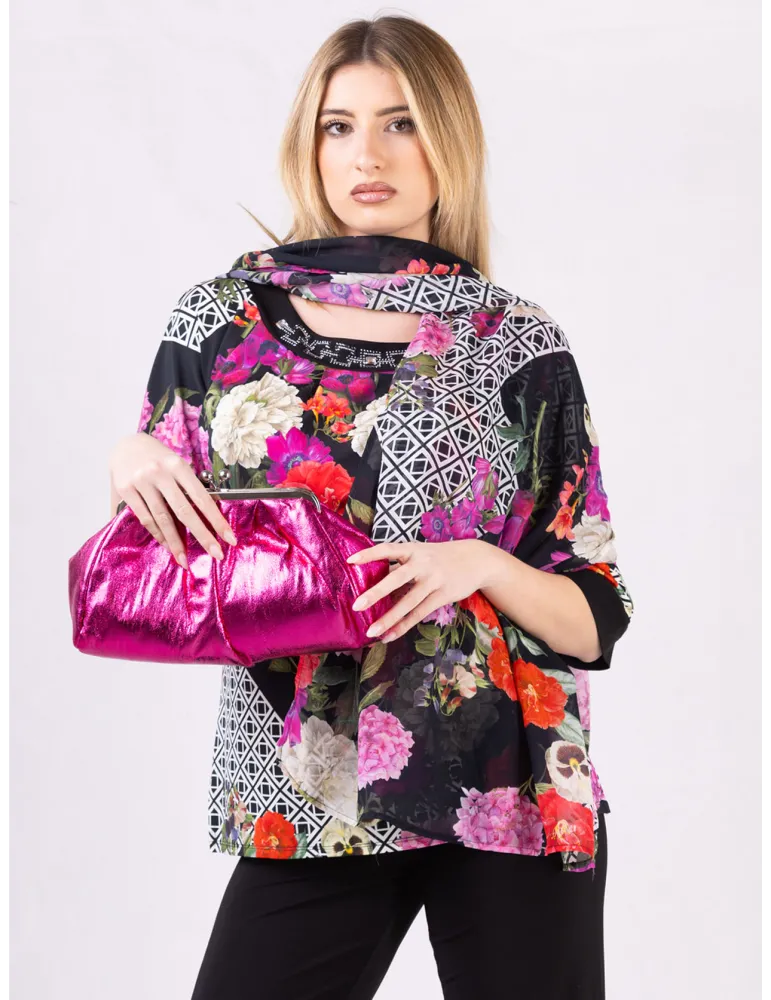 Mercuriali floral e optical print blouse with crystals
