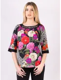 Mercuriali floral e optical print blouse with crystals