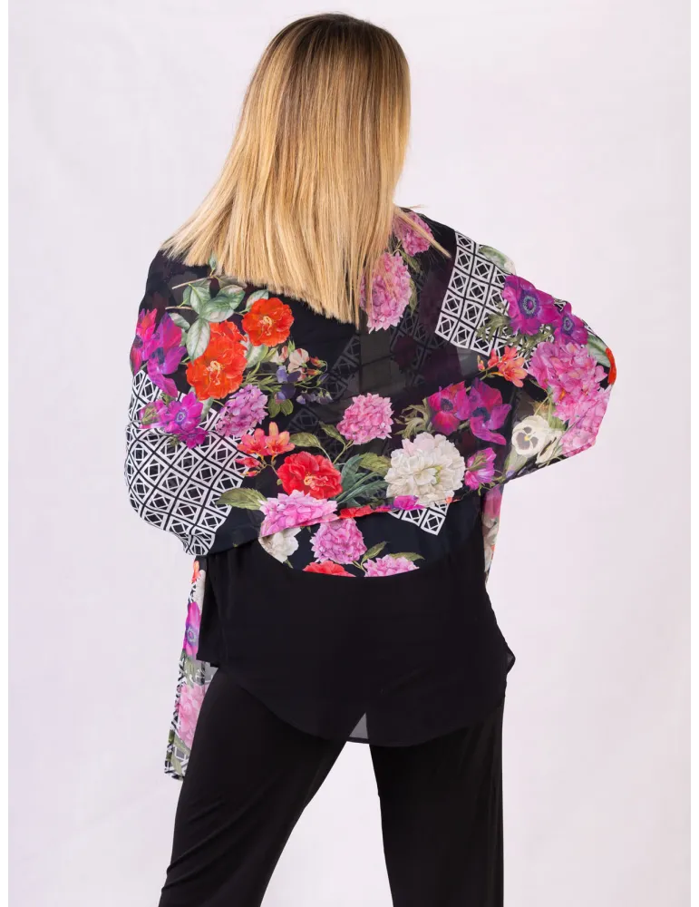 Francesca Mercuriali Fuchsia and red flowers printed scarf