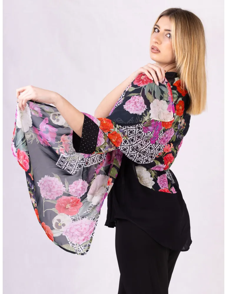 Francesca Mercuriali Fuchsia and red flowers printed scarf Francesca Mercuriali Fuchsia and red flowers printed scarf