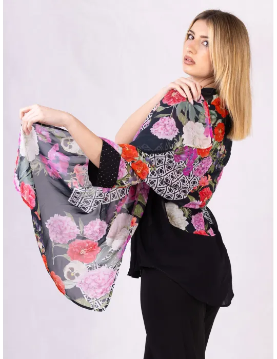 Francesca Mercuriali Fuchsia and red flowers printed scarf Francesca Mercuriali Fuchsia and red flowers printed scarf