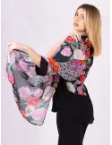 Sciarpa chiffon seta fantasia fiori sul fucsia Francesca Mercuriali