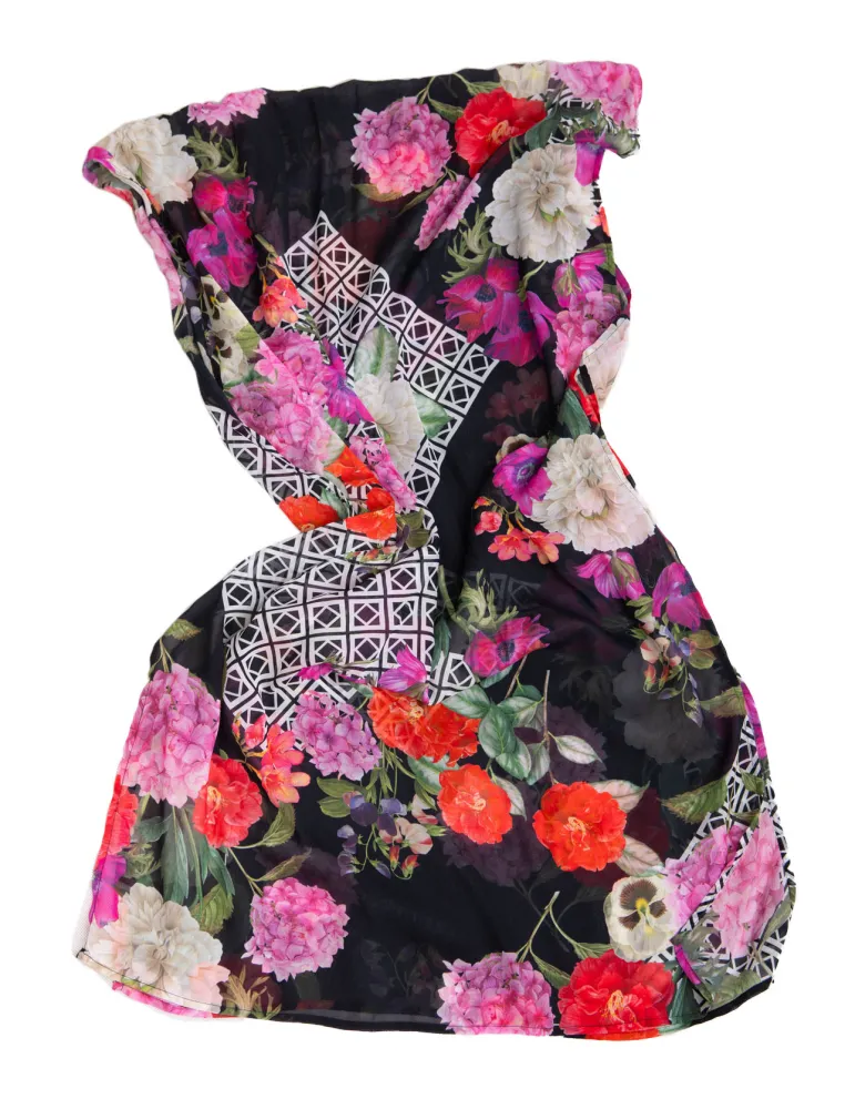 Francesca Mercuriali Fuchsia and red flowers printed scarf