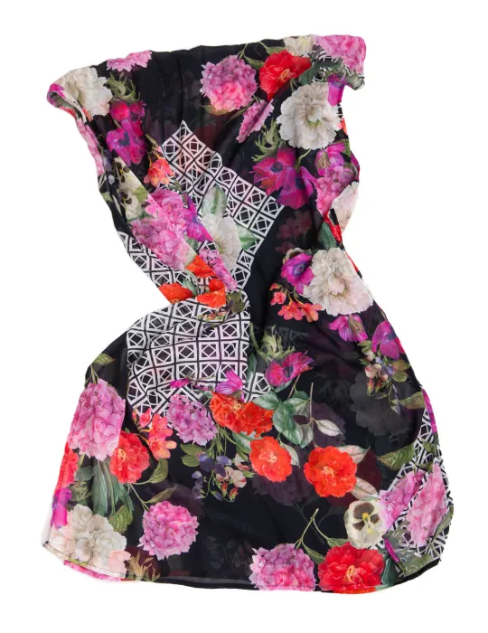 Francesca Mercuriali Fuchsia and red flowers printed scarf