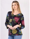 F.sca Mercuriali | Blusa in viscosa fantasia blu mosaico fino alla 58