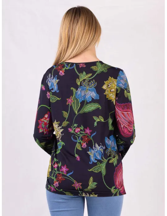 F.sca Mercuriali | Blusa in viscosa fantasia blu mosaico fino alla 58