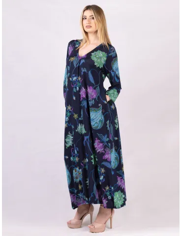 Francesca Mercuriali blue silk flower printed long dress
