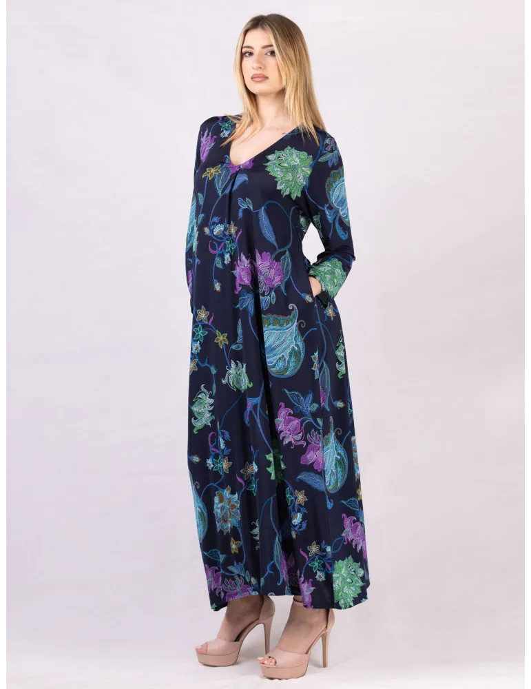 Francesca Mercuriali Plus size blue silk flower printed long dress Francesca Mercuriali Plus size blue silk flower printed long dress