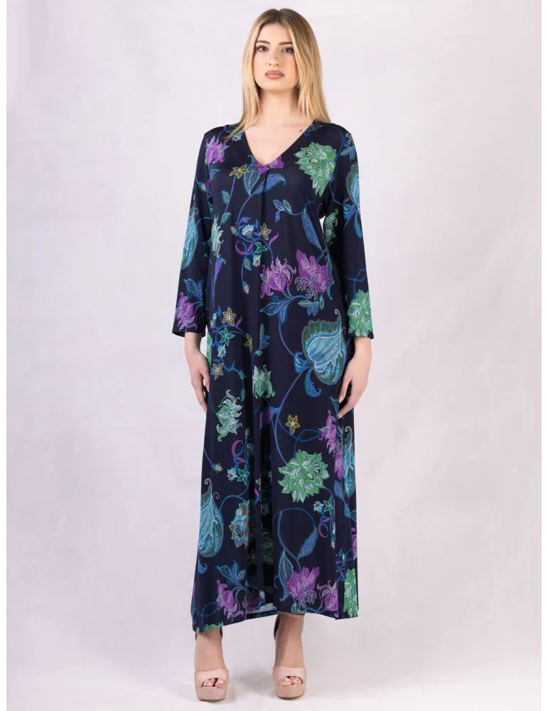 Francesca Mercuriali Plus size blue silk flower printed long dress
