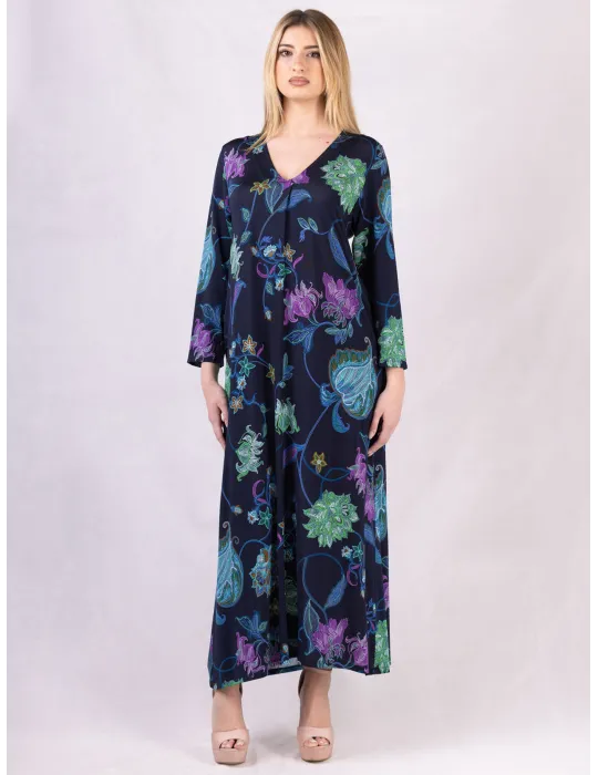 Francesca Mercuriali Plus size blue silk flower printed long dress