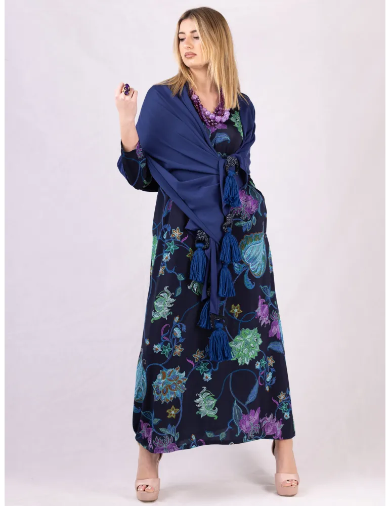 Francesca Mercuriali Plus size blue silk flower printed long dress