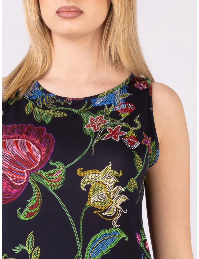 Mercuriali blue silk flower printed A-line long tank dress