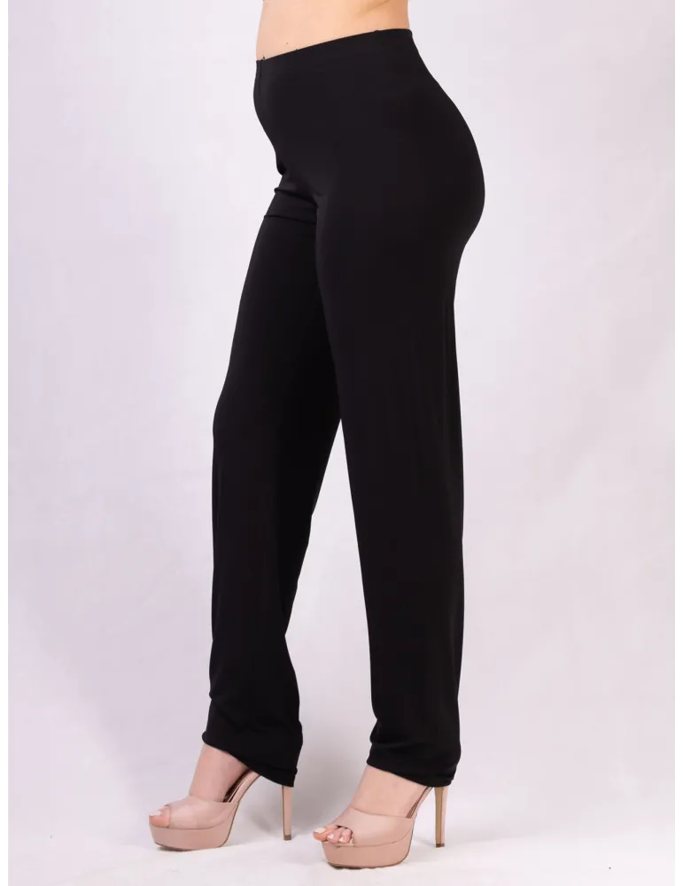 Mercuriali pull-on black palazzo trousers with rhinestones and silk