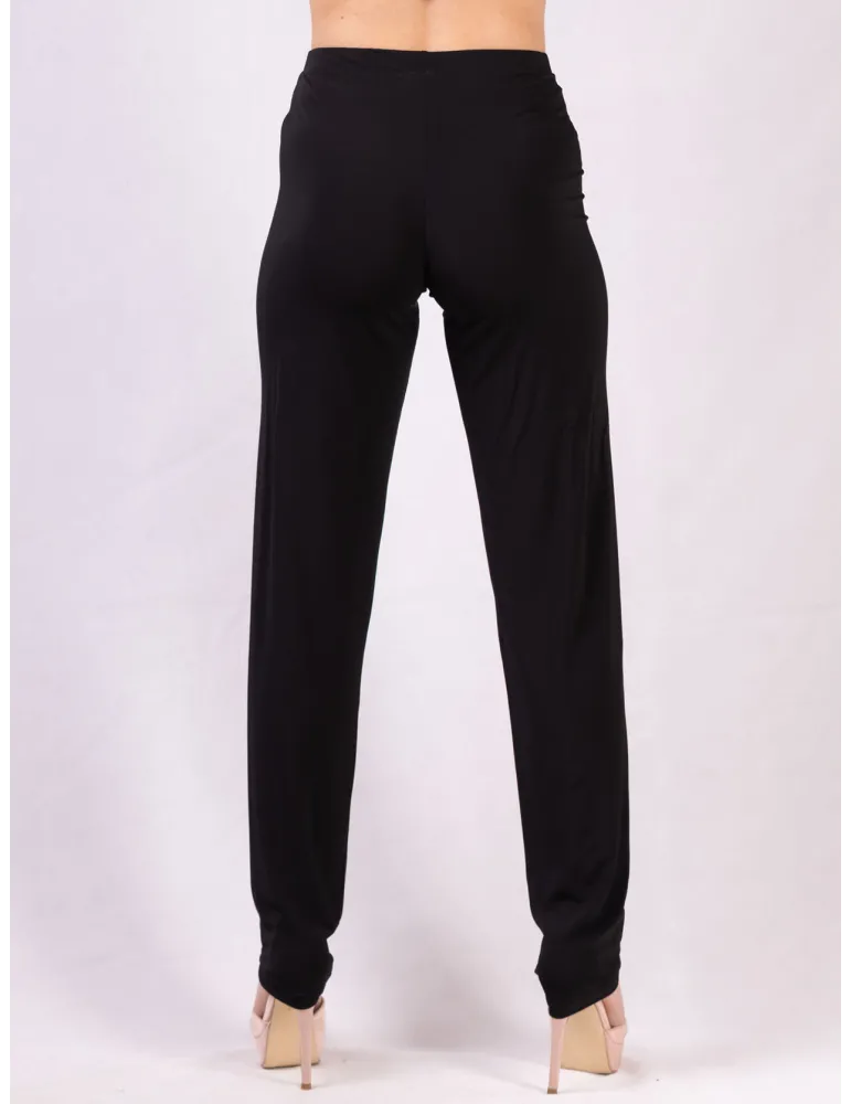 Mercuriali pull-on black palazzo trousers with rhinestones and silk