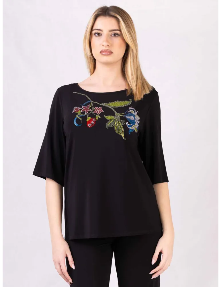 Maglia nera con strass Swarovsky fino alla 58 | Francesca Mercuriali
