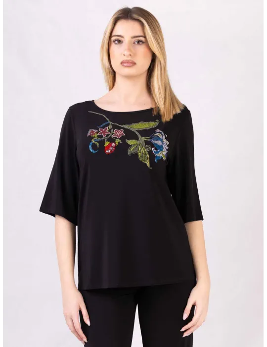 Francesca Mercuriali dark blue A-line long blouse shirt with rhinesone