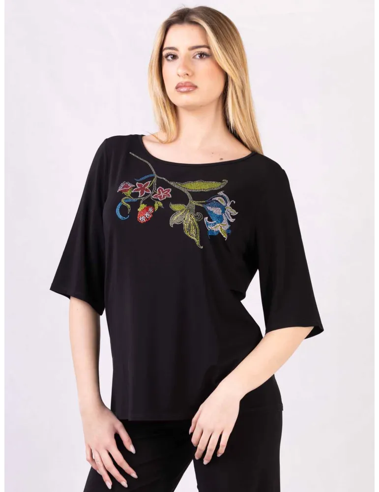 Maglia nera con strass Swarovsky fino alla 58 | Francesca Mercuriali Maglia nera con strass Swarovsky fino alla 58 | Francesca Mercuriali