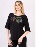 Francesca Mercuriali dark blue A-line long blouse shirt with rhinesone