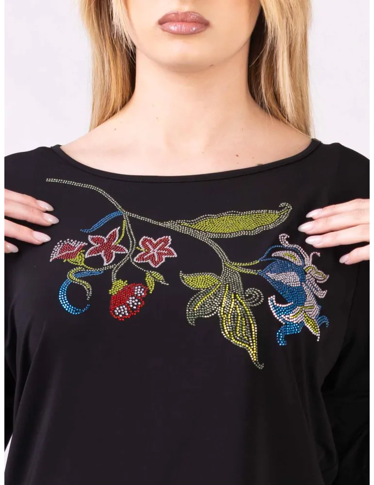 Maglia nera con strass Swarovsky fino alla 58 | Francesca Mercuriali