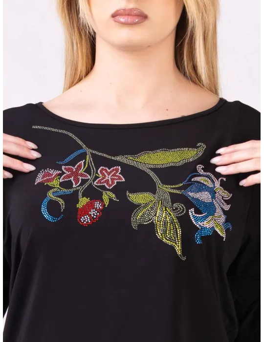 Maglia nera con strass Swarovsky fino alla 58 | Francesca Mercuriali