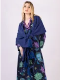 Blue maxi tippet cape scarf with fringes and rhinestones