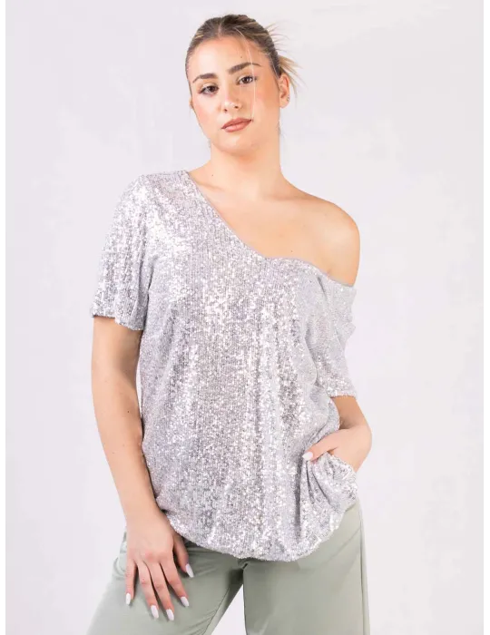 Evassè Costura Europea | Maglia di paillettes argento fino alla tg 58 Evassè Costura Europea | Maglia di paillettes argento fino alla tg 58