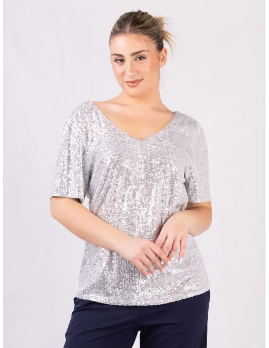 Evassè Costura Europea | Maglia di paillettes argento fino alla tg 58