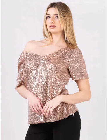 Plus size Shiny silver sequins V-neck blouse shirt | Costura Europea