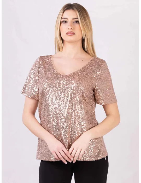 Evassè Costura Europea | Maglia paillettes rosa cipria fino alla tg 60