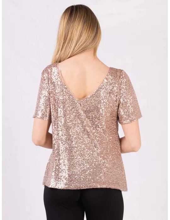 Evassè Costura Europea | Maglia paillettes rosa cipria fino alla tg 60