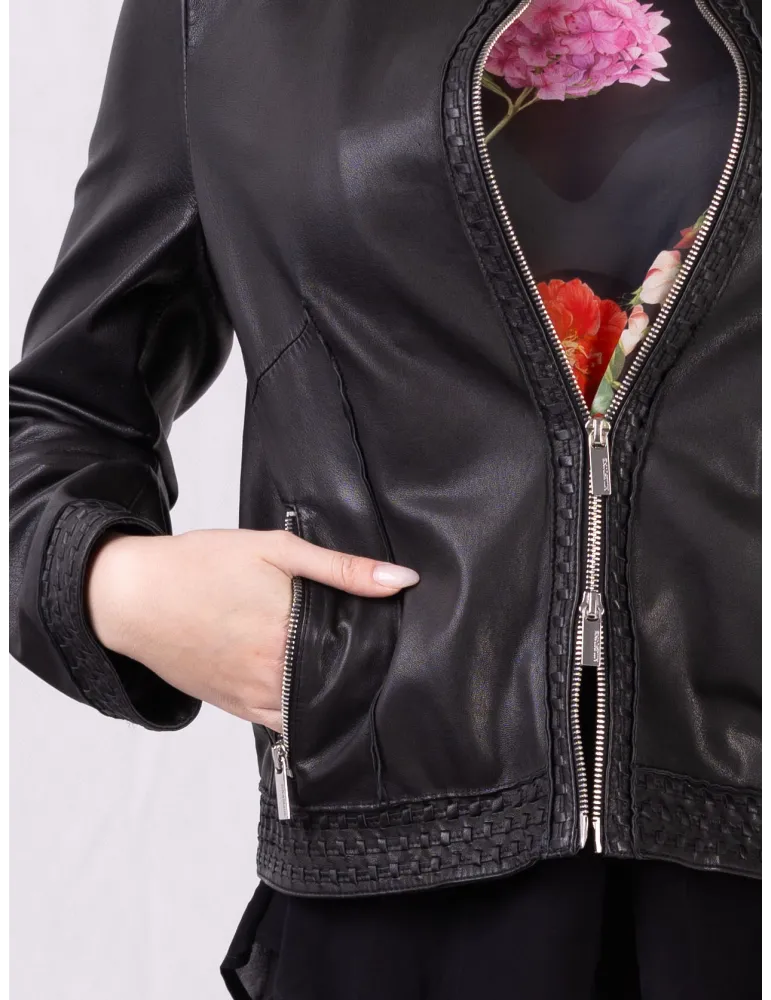 Giacca giubbotto con zip in pelle nera vera Milestone fino alla tg 52