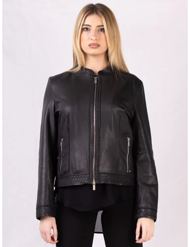 Giacca giubbotto con zip in pelle nera vera Milestone fino alla tg 52