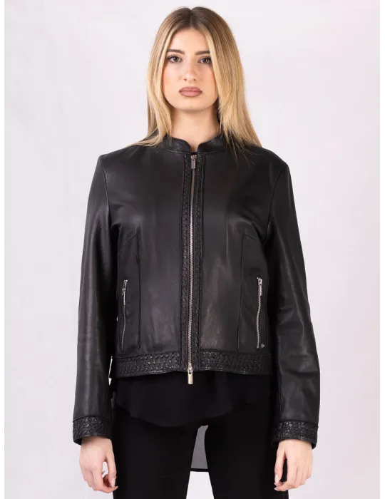 Giacca giubbotto con zip in pelle nera vera Milestone fino alla tg 52
