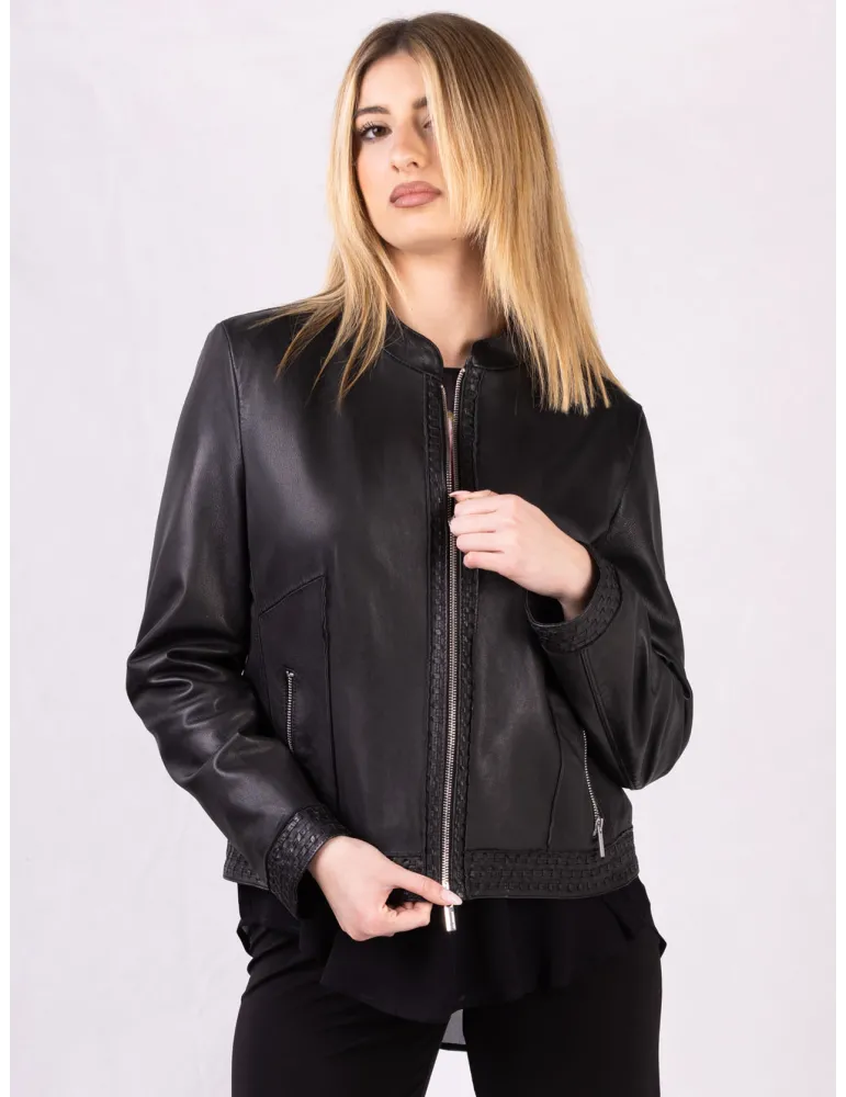 Giacca giubbotto con zip in pelle nera vera Milestone fino alla tg 52