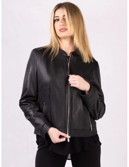 Giacca giubbotto con zip in pelle nera vera Milestone fino alla tg 52 Giacca giubbotto con zip in pelle nera vera Milestone fino alla tg 52