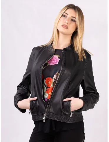 Giacca giubbotto con zip in pelle nera vera Milestone fino alla tg 52 2