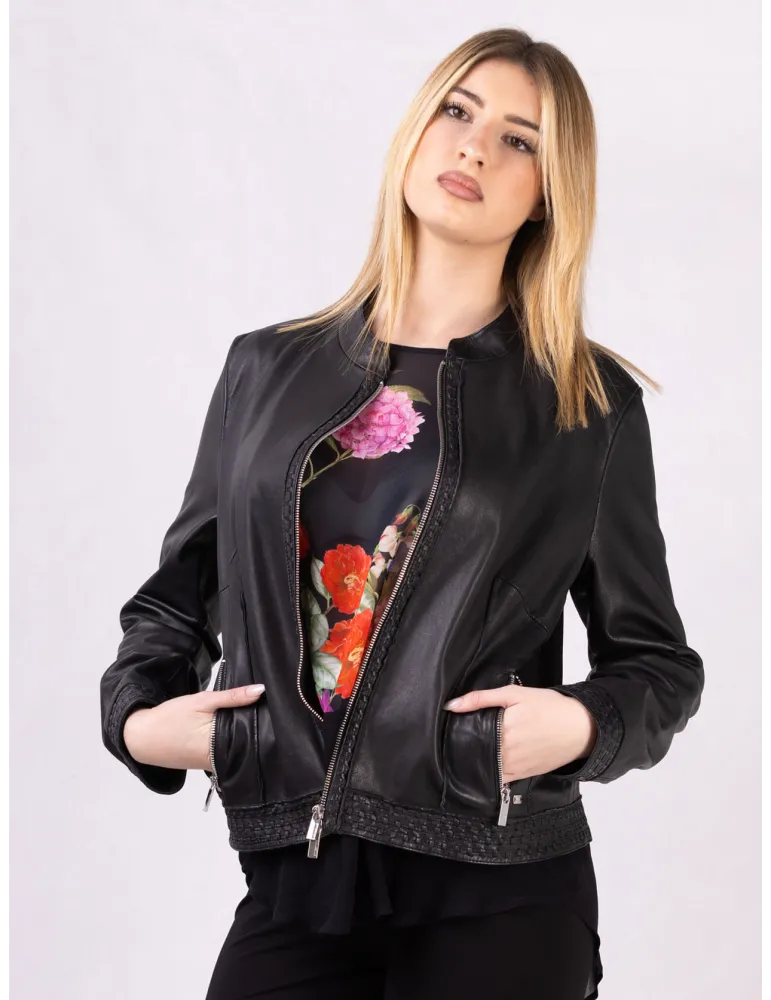 Giacca giubbotto con zip in pelle nera vera Milestone fino alla tg 52