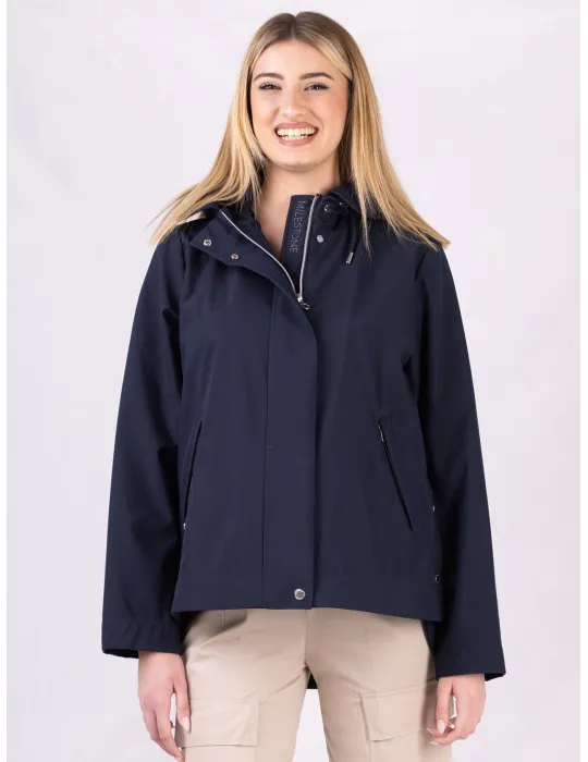 Giacca impermeabile blu denim col cappuccio fino alla tg 54