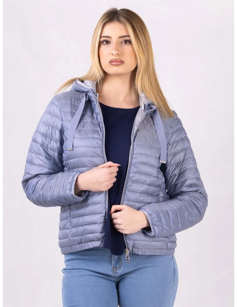 Milestone light blue spring hooded quilted down jacket