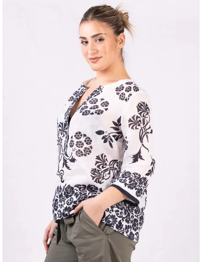 Camicia caftano etnico bianco e nero | Riva Tricot fino alla taglia 56