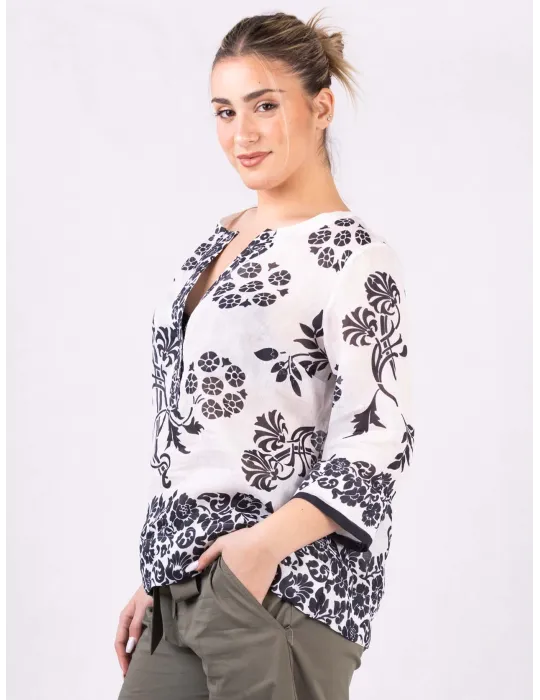 Camicia caftano etnico bianco e nero | Riva Tricot fino alla taglia 56