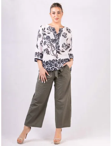 Black and white printed linen muslin caftan shirt 2