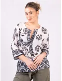 Camicia caftano etnico bianco e nero | Riva Tricot fino alla taglia 56