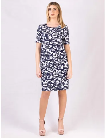 White and blue viscose silk daily sheath dress