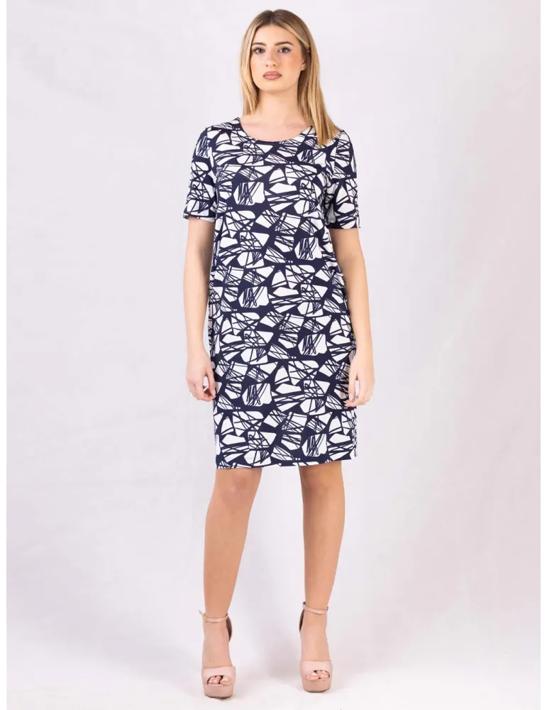 White and blue viscose silk daily sheath dress White and blue viscose silk daily sheath dress