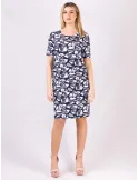 White and blue viscose silk daily sheath dress