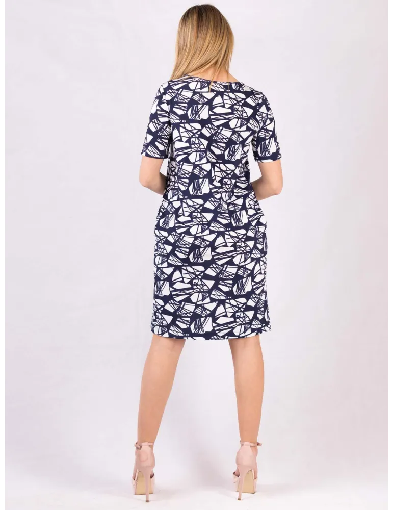 White and blue viscose silk daily sheath dress