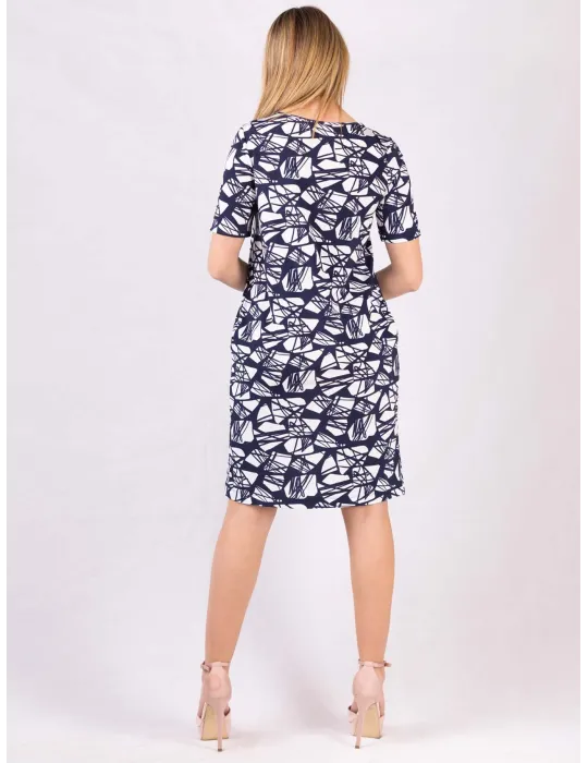 White and blue viscose silk daily sheath dress