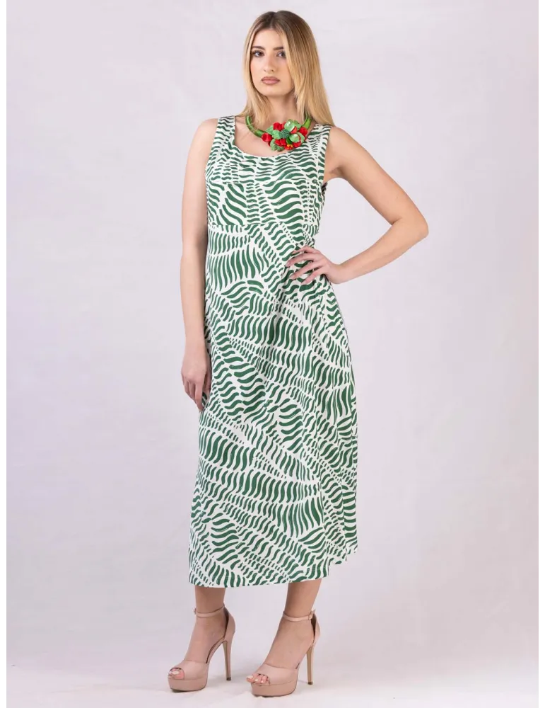 White and green viscose A-line long sun dress White and green viscose A-line long sun dress