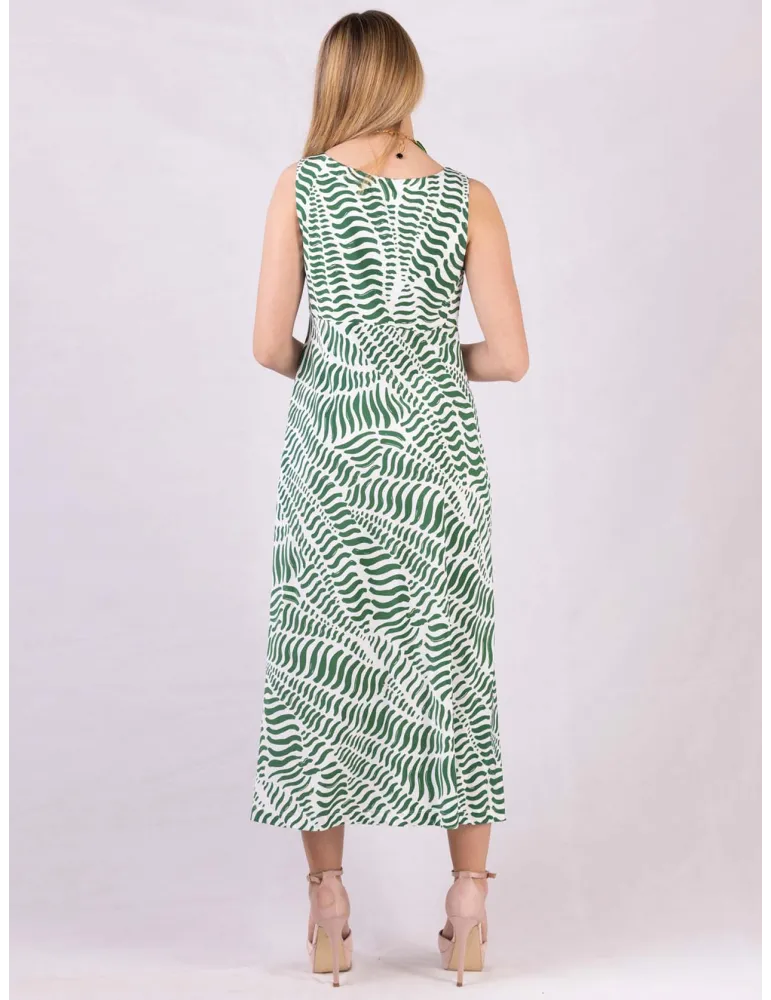 White and green viscose A-line long sun dress